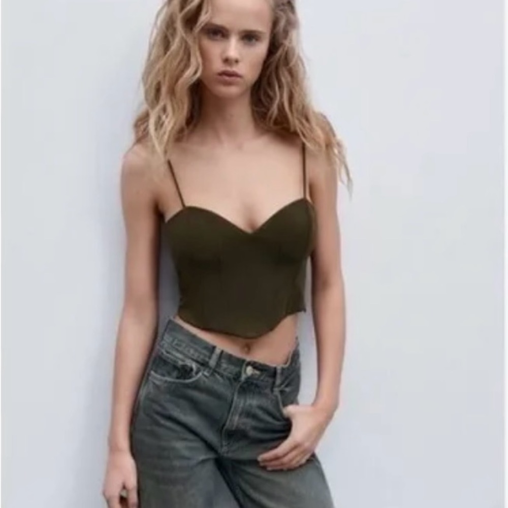 NEVER WORN NWOT ZARA GREEN CORSET TOP
